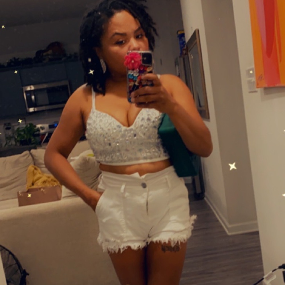 New White Bling Bday crop Top